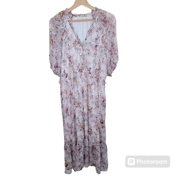 Ellison | Floral Paisley Maxi Dress with Ruffled Neckline Size Large - Picture 1 of 9